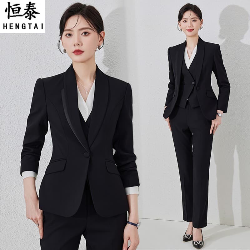 Black Suit Set for Women Autumn New Formal Professional Workwear for Bank Hotel Front Desk Manager