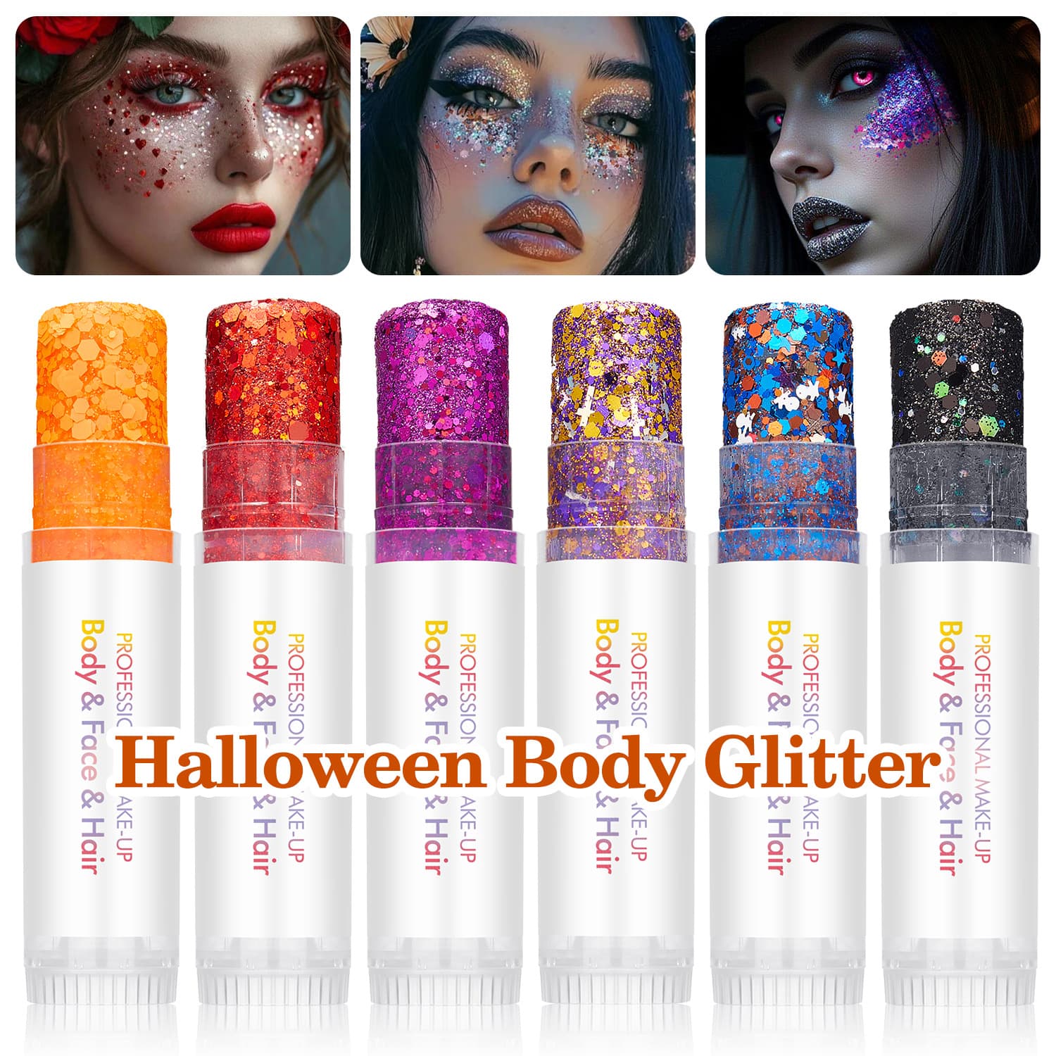 Glitter Body Glitter Stick, Halloween Colors, Easy to Use, High-Shine Sparkle Body and Face Makeup