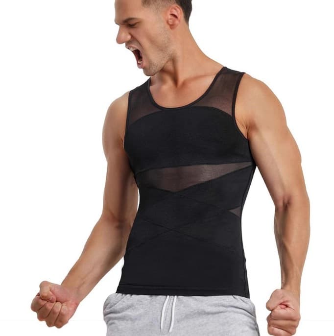 Men's Slim Fit Shirt Mesh Compression Shirt Four-Way Stretch Body Shaping Clothing for Chest Abdomen