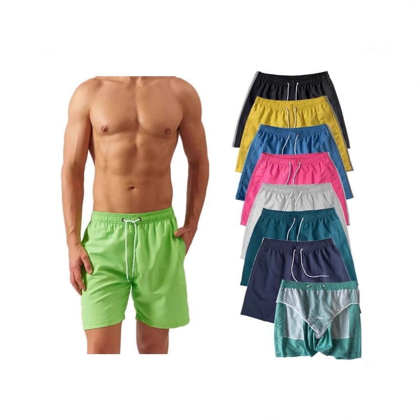 2025 new men's swimming trunks men's quick-drying quarter shorts anti-embarrassment lined solid color casual beach pants