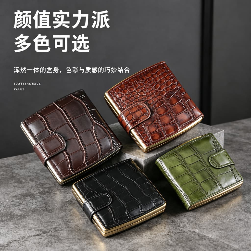 Guipai crocodile pattern PU leather men's 10-pack cigarette case portable personalized birthday gift creative storage box fashionable smoking accessories