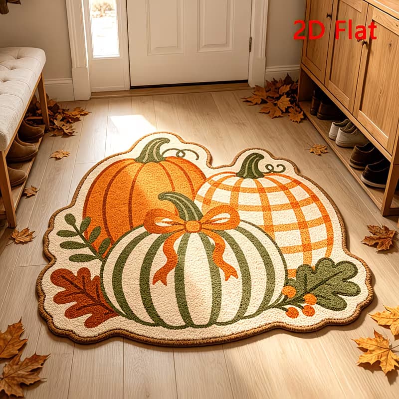 Cartoon Autumn Pumpkin Maple Leaf Faux Cashmere Rug Living Room Stain-Resistant Easy Care Sofa Blanket Bedroom Decorative Bedside Rug