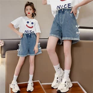 Girls Denim Shorts, 2025 New Summer Style, Trendy Thin Pants for Kids, Loose Casual Shorts for Little Girls