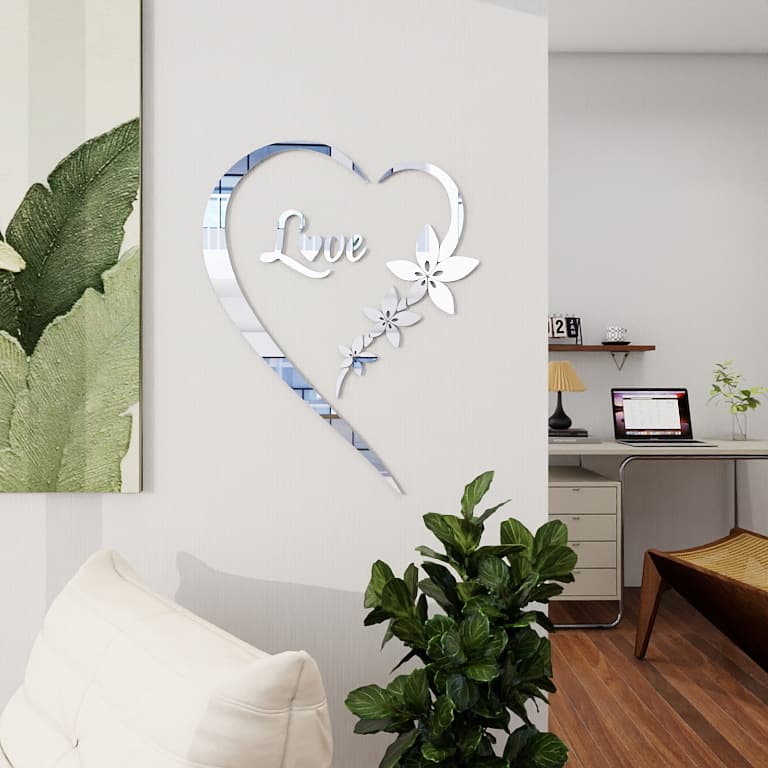 Valentine's Day Heart-Shaped Acrylic Mirror Wall Sticker for Shop Decoration