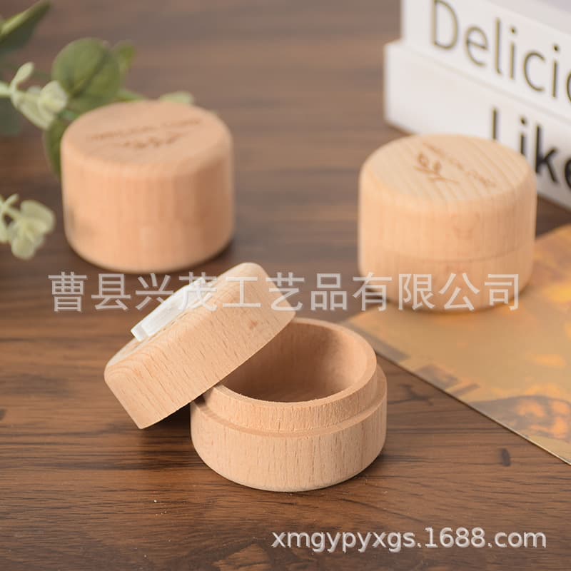In Stock Baby Teeth Wooden Box Round Baby Hair and Teeth Keepsake Wooden Box Household Wooden Ring Box Wooden Baby Teeth Box