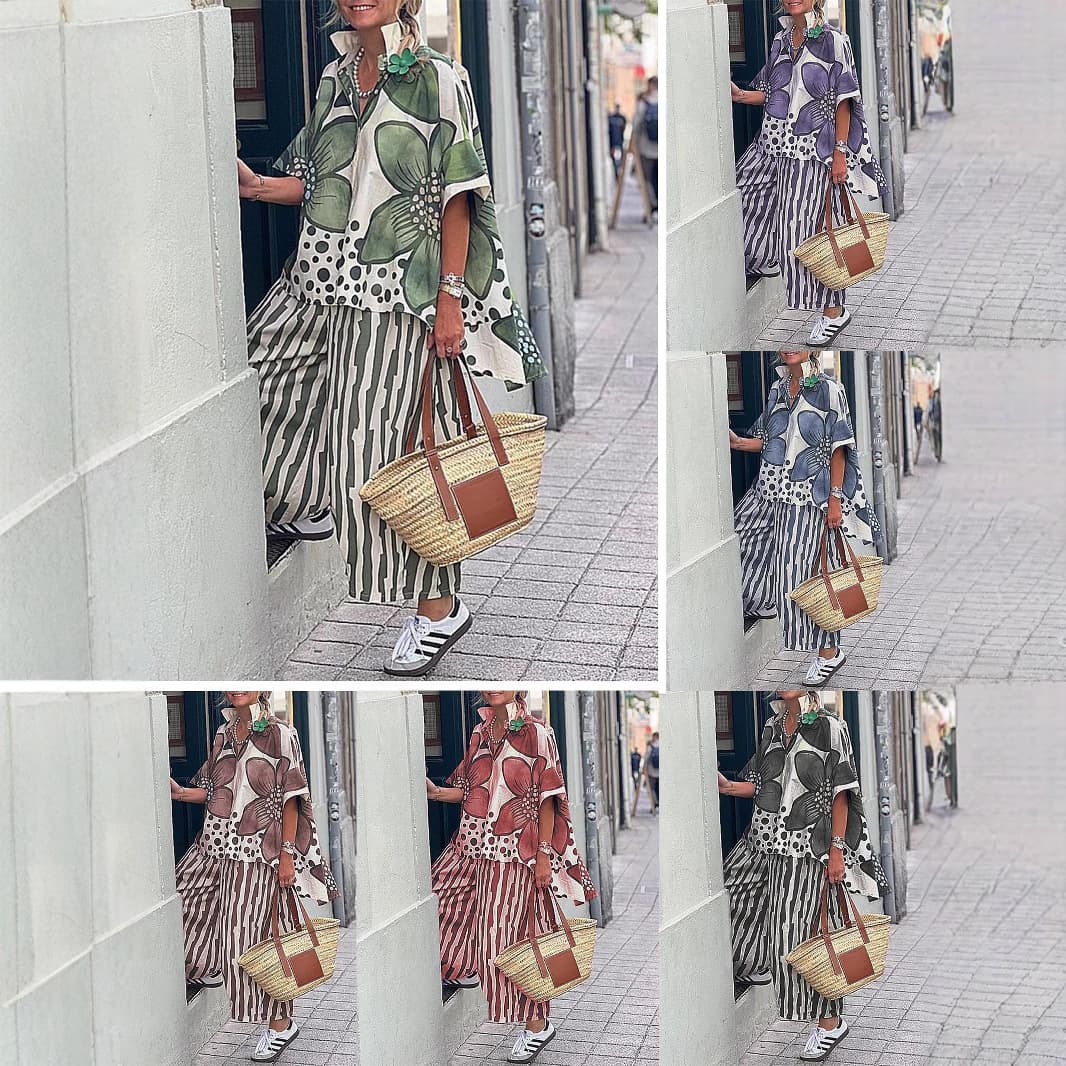 Amazon Cross-Border New Summer Independent Station European and American Women's Lapel Loose Floral Print Casual Fashion Suit
