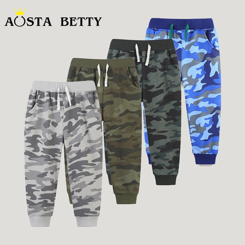 Fashionable Camouflage Sport Pants for Kids with Pockets Autumn Wear European Style Long Pants Soft Cotton Material for Children