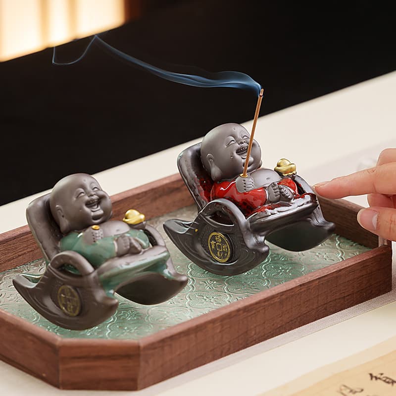 Rocking chair Maitreya Buddha thread incense burner creative incense holder incense seat crafts ornaments incense holder Zen tea room aromatherapy furnace