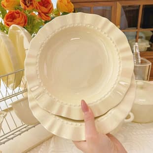 Cream Lace Plate, Home Breakfast Fruit Plate, Salad Plate, Cream Style Hat Plate