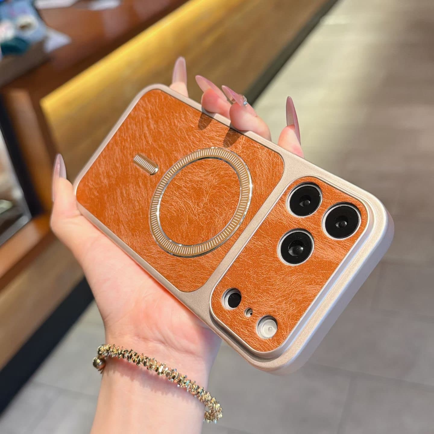 Feather Texture Magnetic Charging for Apple 18 Pro Max Phone Case, iPhone 17 Premium Leather Protective Cover 15