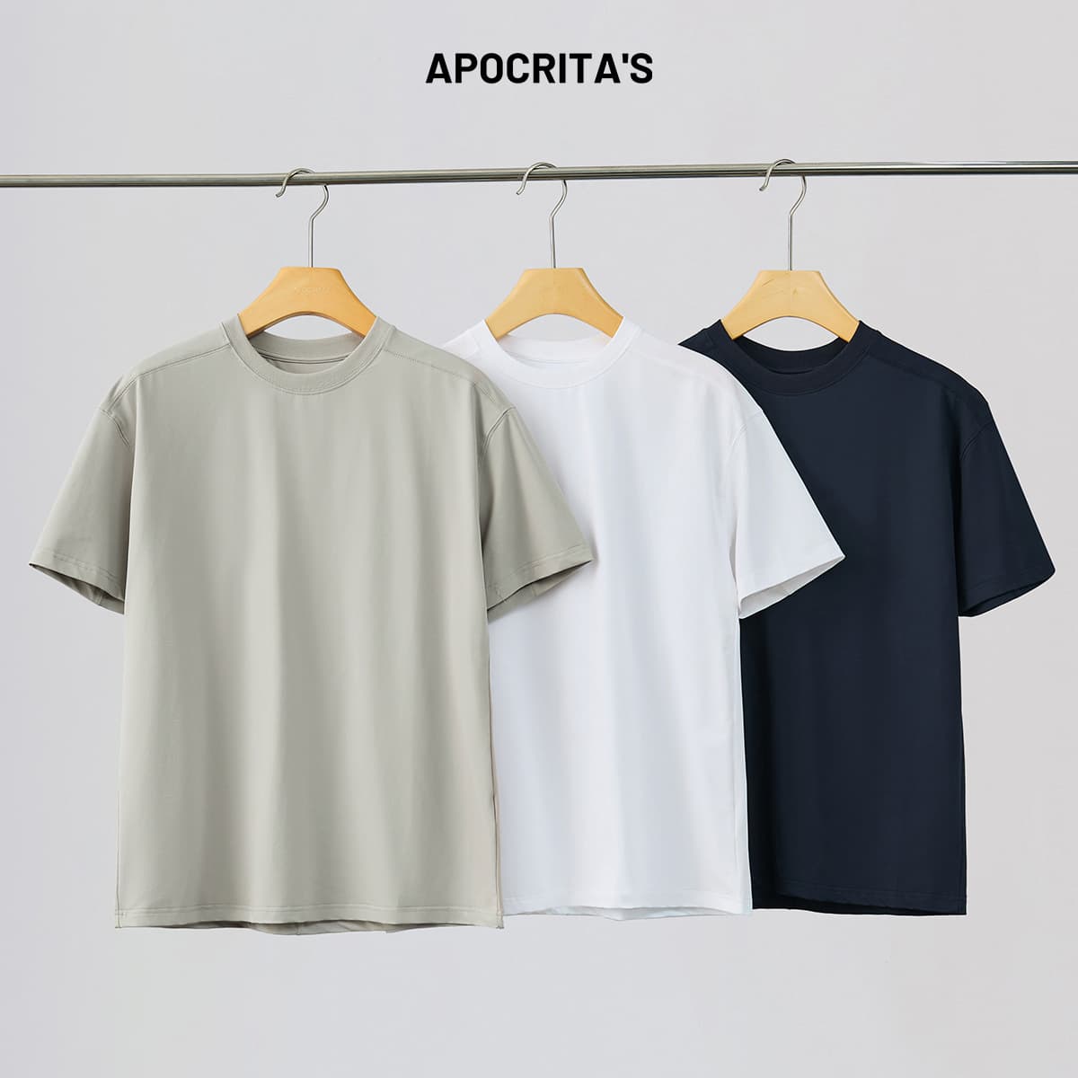 APO Men's Wear | Cross-border men's short-sleeved T-shirt summer high-end solid color versatile cool inner casual off-shoulder top