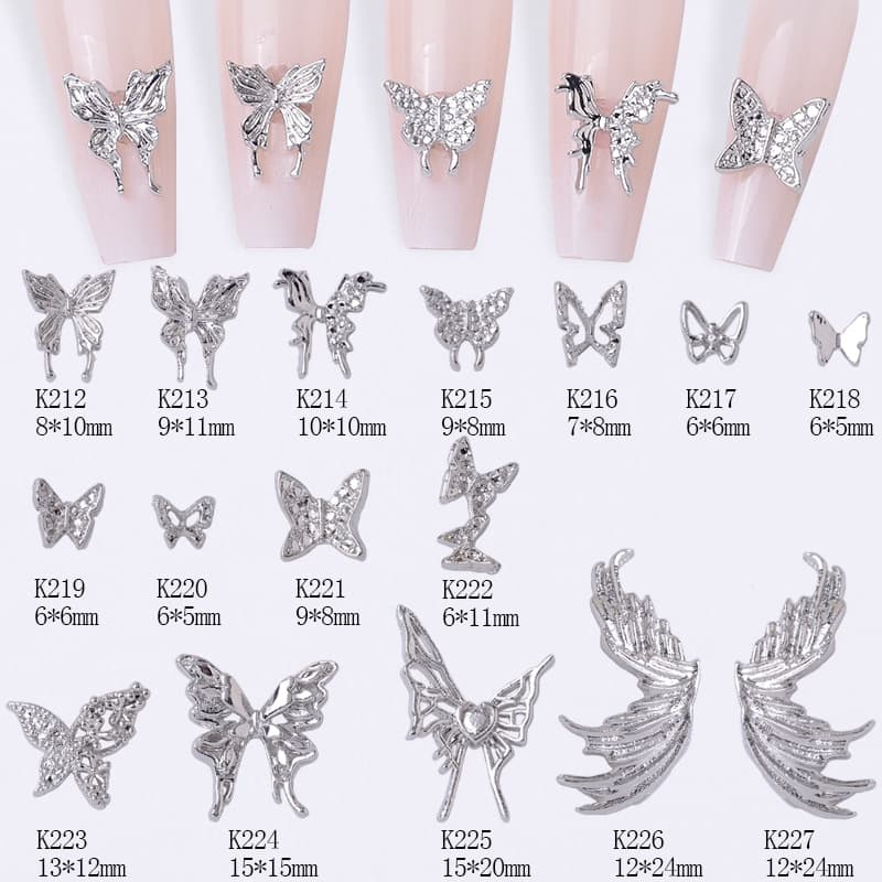 Nail art white K alloy jewelry light luxury three-dimensional mini butterfly wings nail accessories exquisite symmetry spot direct sale