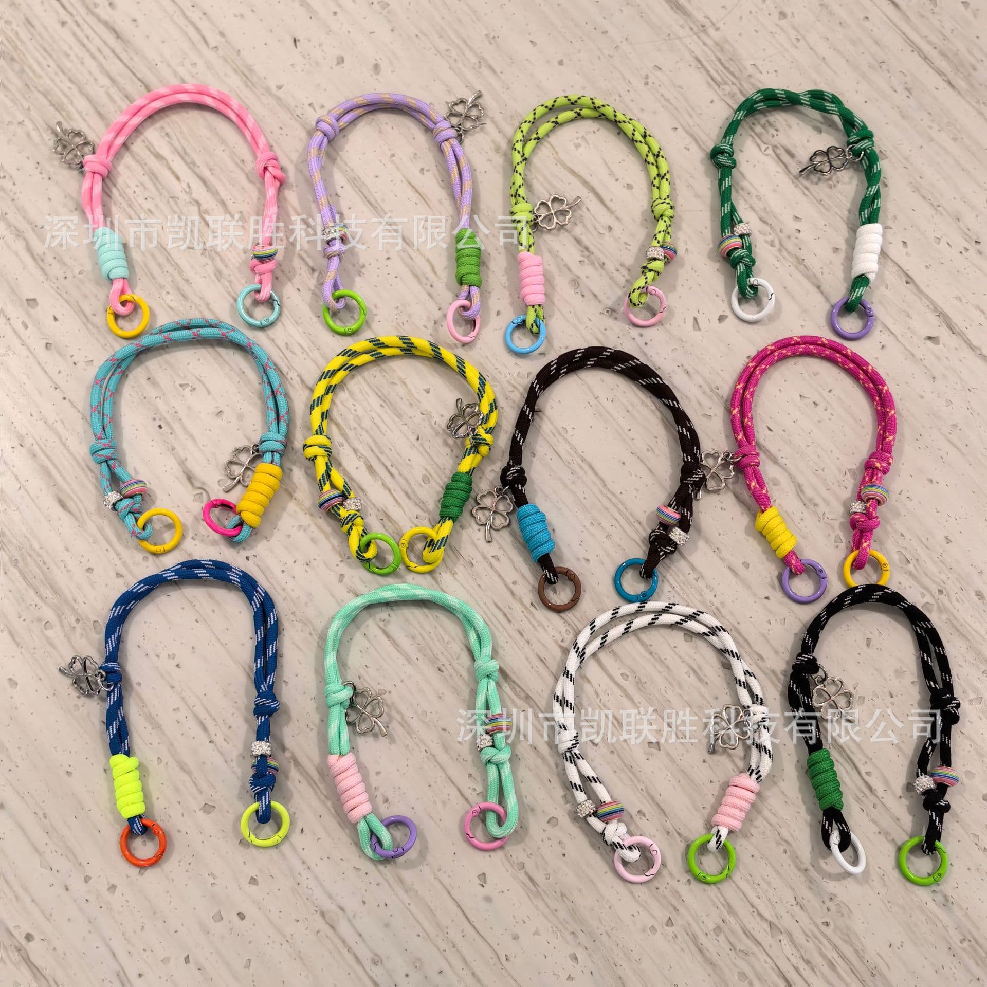 Cross-Border Four-Leaf Clover Element Phone Lanyard Short Beaded Accessory Keychain Phone Case Gasket Wrist Strap
