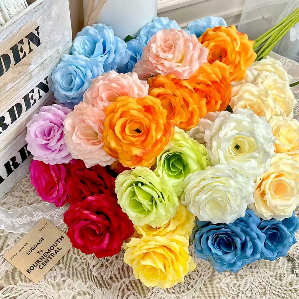 Artificial 5-Head Happy Rose Fake Flowers for Wedding Decoration, Premium Handcrafted Flowers for Wedding Venue Styling, DIY Flower Wall and Floor Arrangement