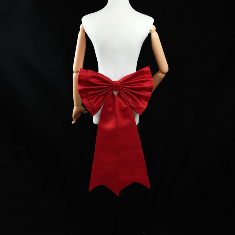 Burgundy Bow Satin Wedding Dress Decoration Accessory, Mid-Length Wedding Waist Accessory, Runway Stage Performance Costume