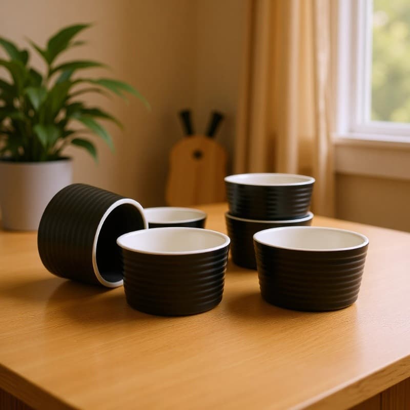 Simple Cool Black Ceramic Mini Baking Bowl, Underglaze Color Cake Bowl, Pudding Bowl, Home Snack and Dried Fruit Dish Set