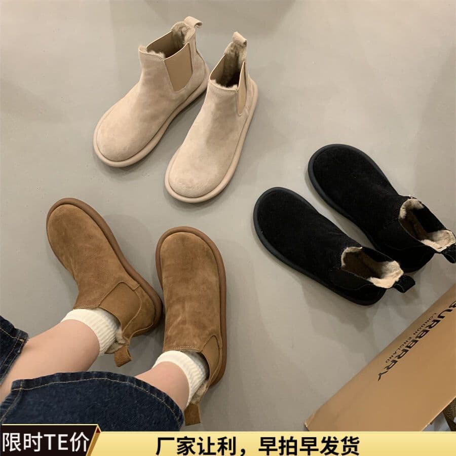 New Versatile Martin Boots Women Short Boots Summer New Fleece Lined Retro Casual Snow Boots Women Warm New Shoes Boots