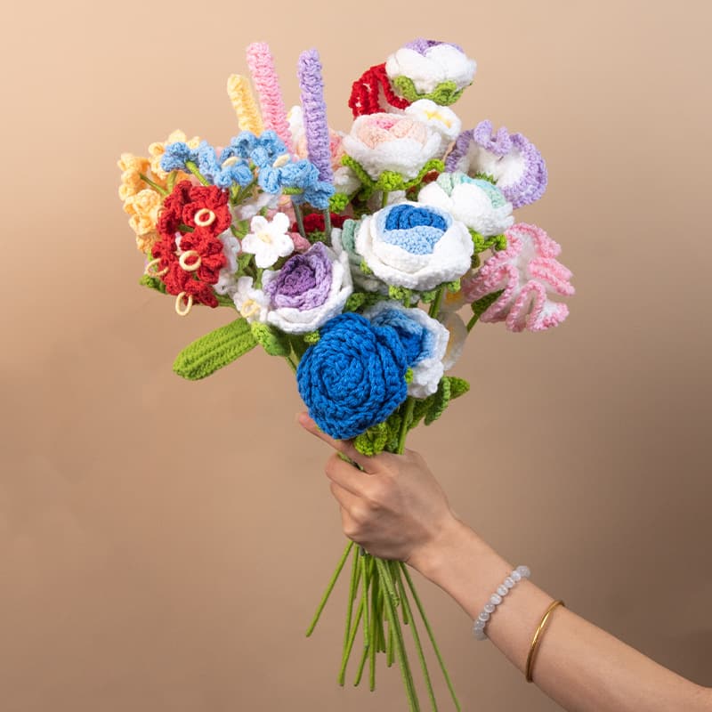 Rose Sunflower Knitted Yarn Handmade Flower Arrangement Material Single Stem Bouquet Cross-Border Wholesale Artificial Flowers