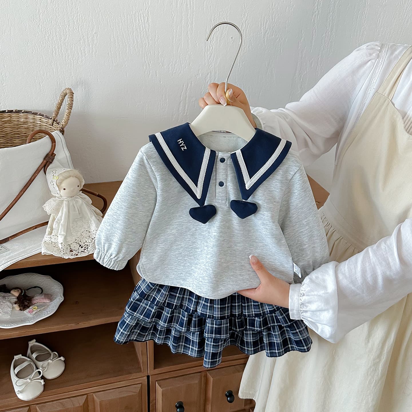 Baby Clothes Spring Autumn Set School Style Girl Long Sleeve Sweatshirt Pleated Skirt Fashionable Two-Piece Outfit