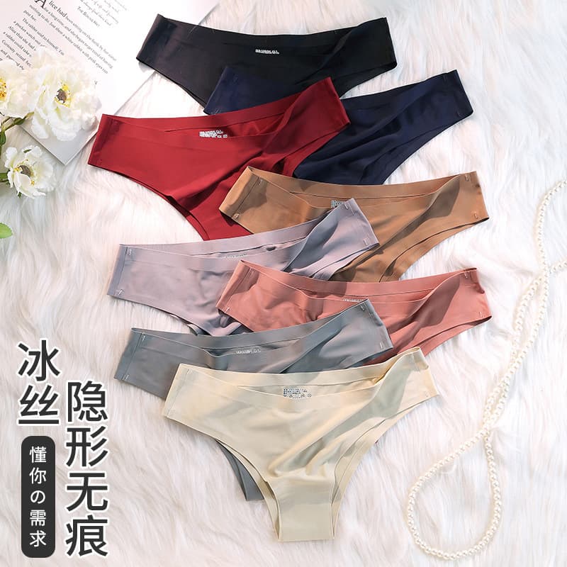Thong Women's Ice Silk Seamless One-Piece Mid-Waist Naked Feel Comfortable Seamless Breathable Sexy Ice Silk Women's Underwear
