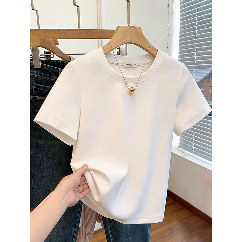 Korean-style Sophisticated White Round Neck Shoulder Short-Sleeve T-Shirt for Women, Summer New Casual Versatile Chic Youthful Top