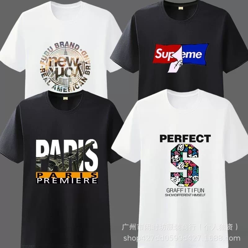 SHEIN Men's Summer Foreign Trade Loose Cotton T-Shirt Short Sleeve Mixed Manufacturer Direct Supply Clothing Cross-Border Wholesale