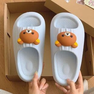 Cute Cartoon Bear Head EVA Thick Sole Non-Slip Home Sandals for Women Summer Indoor Outdoor Wear Cloud-Like Comfort Couple