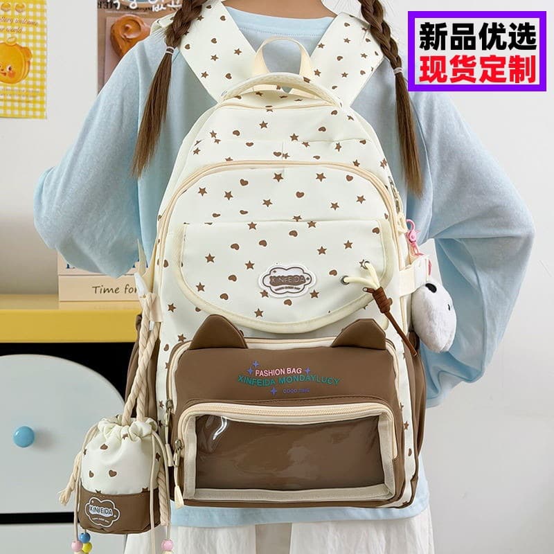 Large-capacity pain bag macaron color matching junior high school new backpack high-value girls school bag spine protection and burden reduction