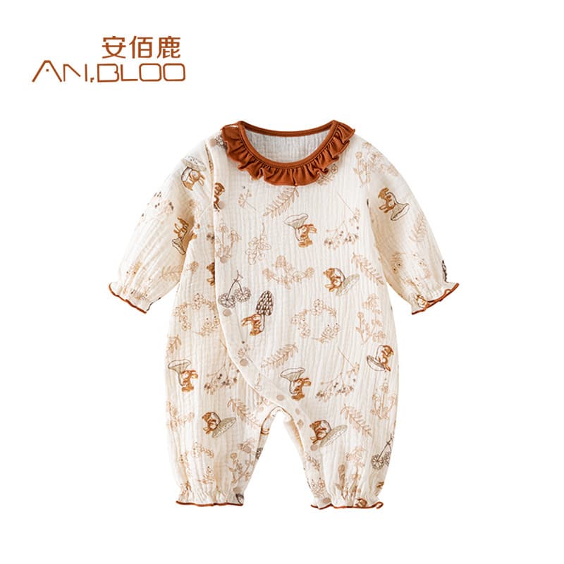 Baby Cotton Gauze Romper Spring Summer Long Sleeve Bodysuit Crawling Suit for Air Conditioned Rooms