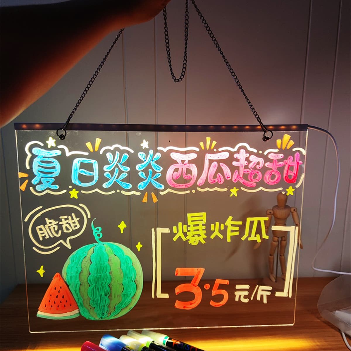 Rewritable Transparent Glow Acrylic Writing Board Stall Advertising Sign Hanging Tag LED Fluorescent Board Wall-Mounted