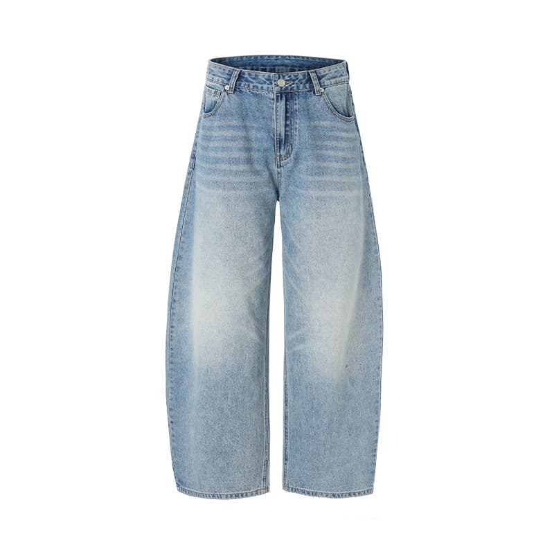 JIAMU American High Street Three-Color Baggy Jeans Unisex Loose Wide-Leg Curved Cut Jeans