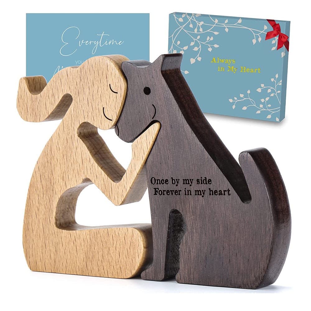 Wood Carved Ornament Living Room Pet Dog Memorial Gift Creative Decorative Wood Carving Wooden Craft Ornament