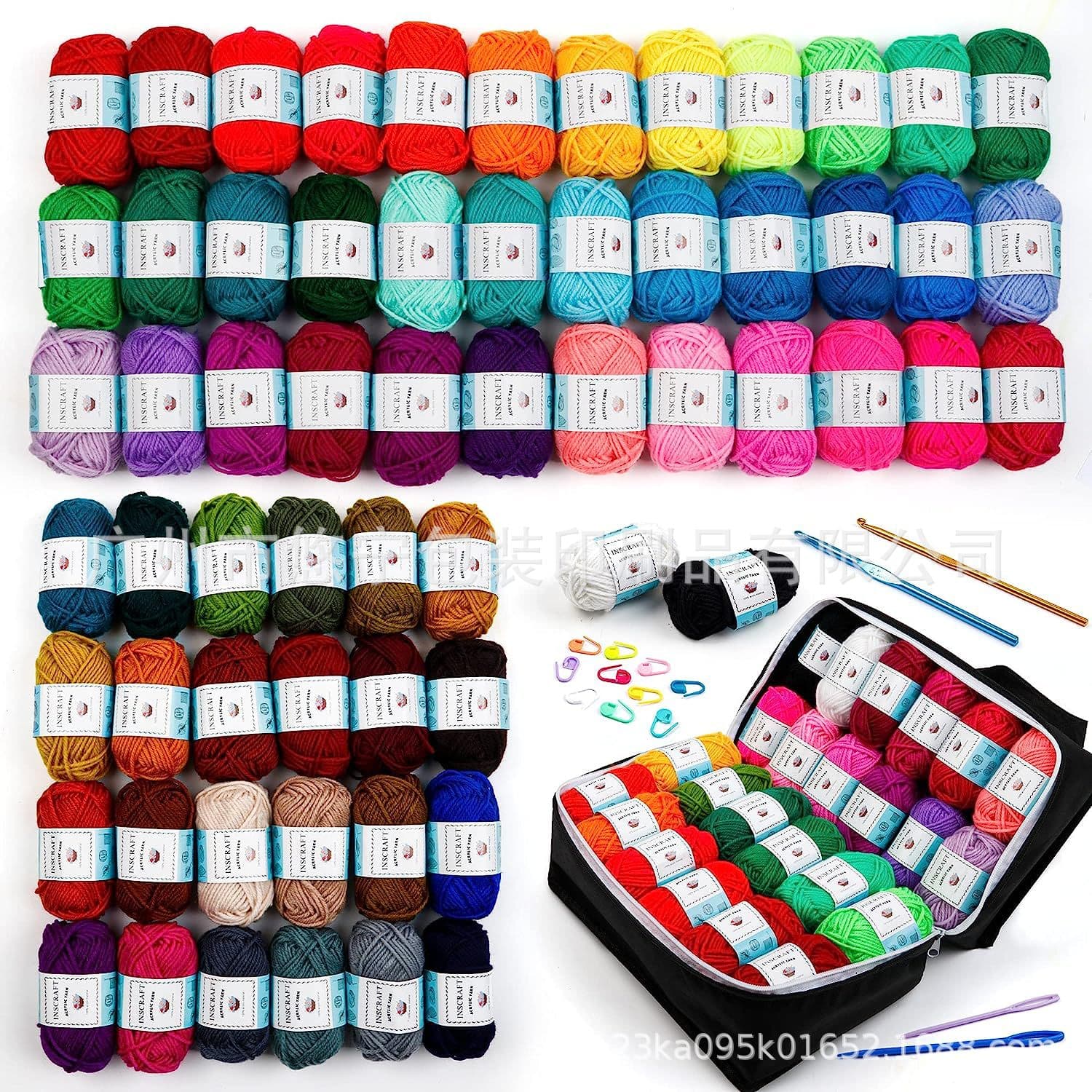 77-Piece Crochet Hook Set, 62 Assorted Color Yarn Balls, 2 Crochet Hooks, 2 Knitting Needles, 10 Stitch Markers