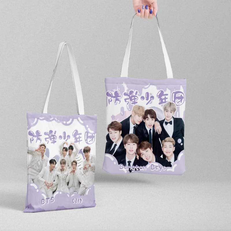 BTS Canvas Tote Bag 36x39cm K-Pop Star Merchandise Korean Style Student Handbag Shopping Bag Document Bag
