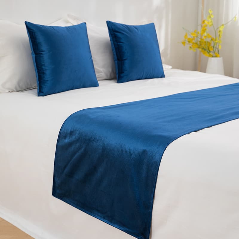 Modern Luxury Hotel High-End Homestay Inn Solid Color Bed Flag Velvet Cloth Cover Tail Curtain Embroidered Logo Bed Curtain