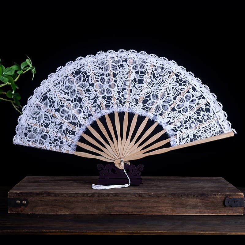 European Lolita Lace Fan Vintage Qipao Show Folding Fan Women Ancient Style Bamboo Fan Dance Performance Prop Fan