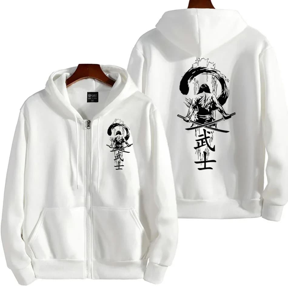 Samurai print new fashion zipper hoodie for men and women long-sleeved hooded sweatshirt casual autumn and winter cardigan sportswear