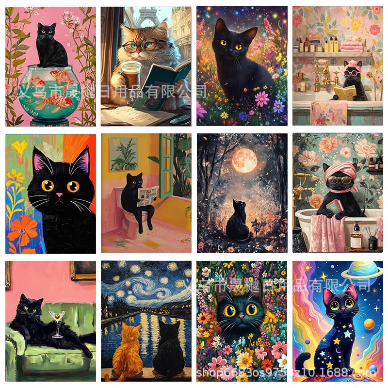 Cross-border hot selling cute cat diamond painting round diamond full diamond square diamond living room bedroom decoration painting DIY wholesale dropshipping