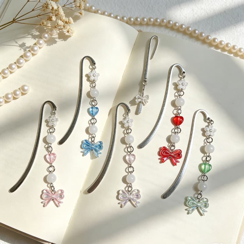 New Sweet Cute Dopamine Colorful Bow Bookmark Versatile Page Marker Tassel Style Alloy Accessories Wholesale