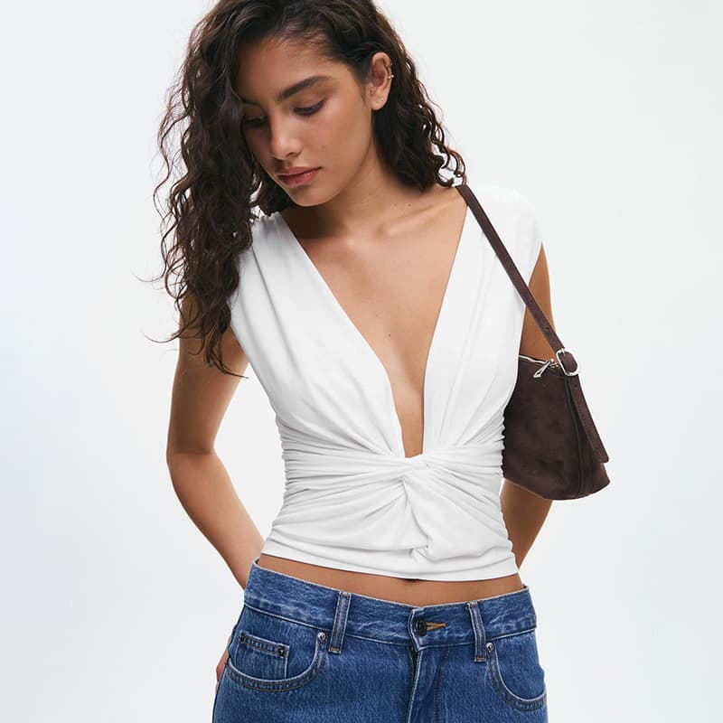 2026 New European and American Women's Fashion Amazon New Hollow Knot Slit V-Neck Sleeveless Pleated Irregular Dress