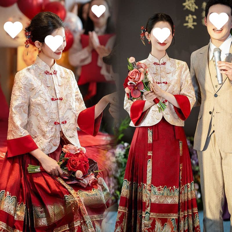 New Chinese style women's top and skirt set, wedding dress, spring and summer Hanfu, plus size, toasting dress, engagement dress.