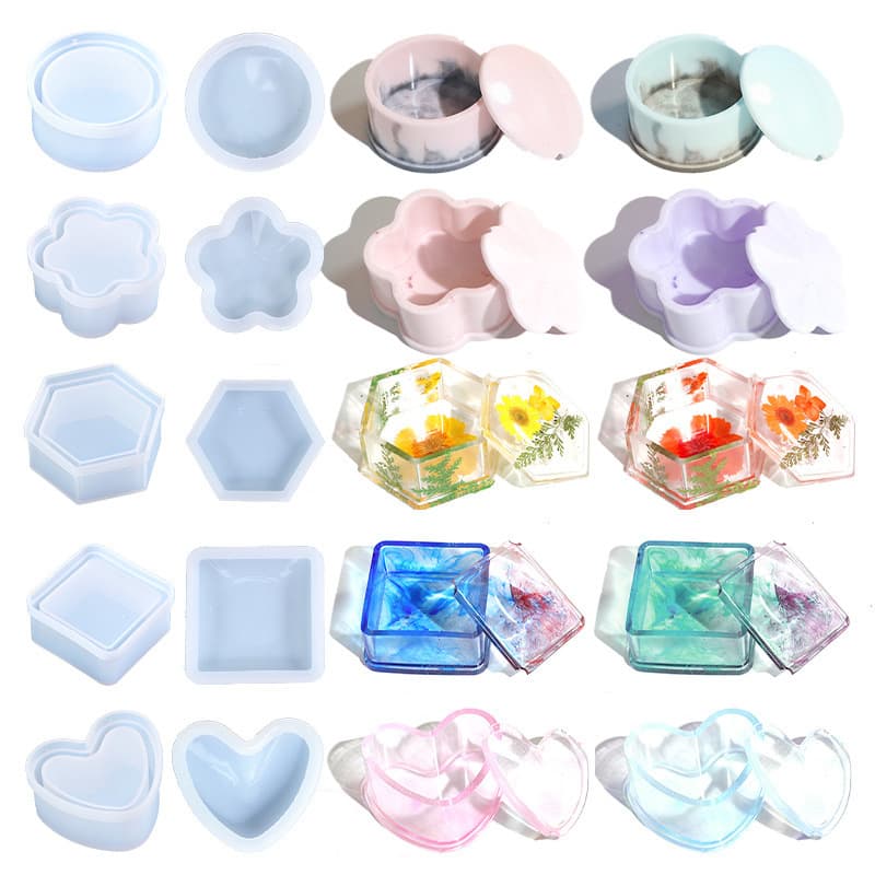 Hexagonal Storage Box Mold Crystal Resin Mirror Display Stand DIY Plum Blossom Desktop Decoration Silicone Mold