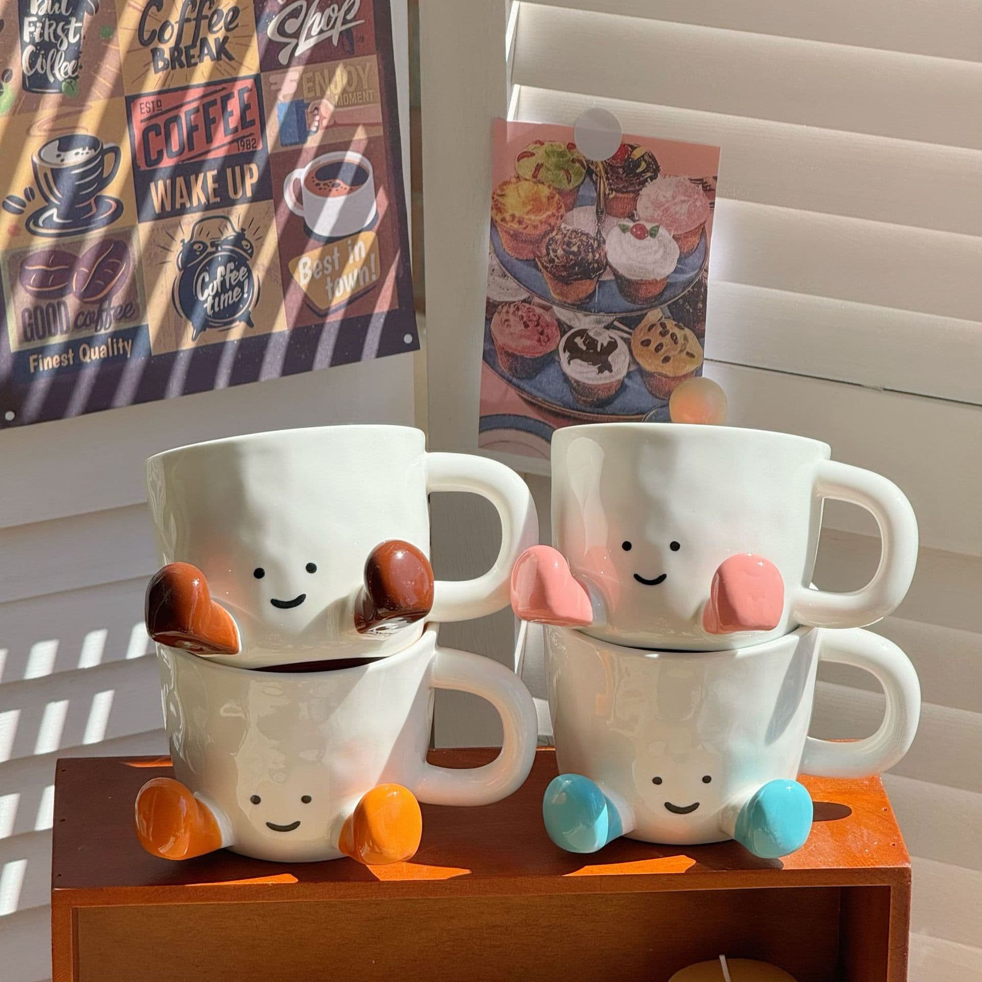 Creative Birthday Gift Idea Water Cup Cute Footprint Ceramic Cup Coffee Mug Gift for Friends Couple Mug Qixi Cup