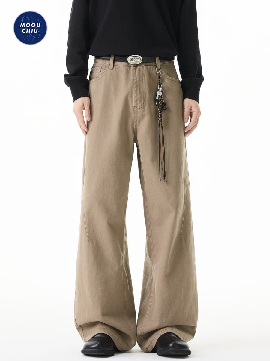 Muqiu Men's Clothing | Maillard Vintage Workwear Casual Pants Unisex Lazy Style Loose Straight Wide-Leg Trousers