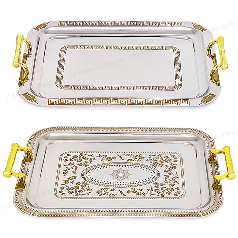 Clearance Cross-Border Stainless Steel Metal Tray, Square Serving Plate for Hotel Restaurant Use, European Thickened Fruit Plate