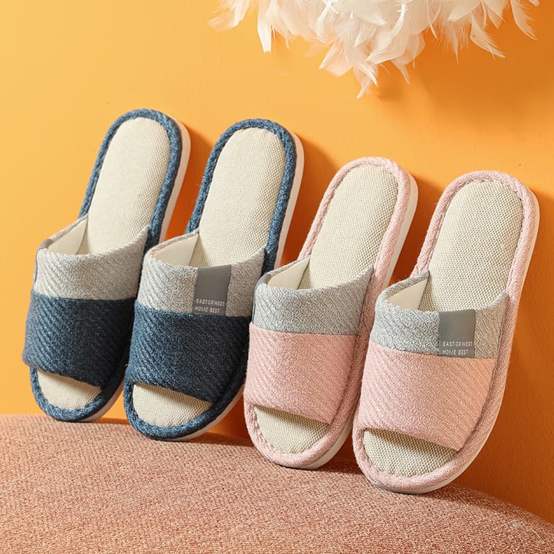 Four-season Japanese-style linen slippers for couples, indoor wooden floor home sandals, fabric slippers
