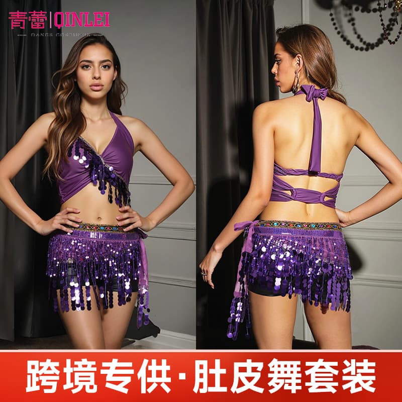 Cross-border Belly Dance Hip Scarf Belt, Belly Dance Set with Sequin Fringe Hip Scarf, Performance Costume Dance Wear
