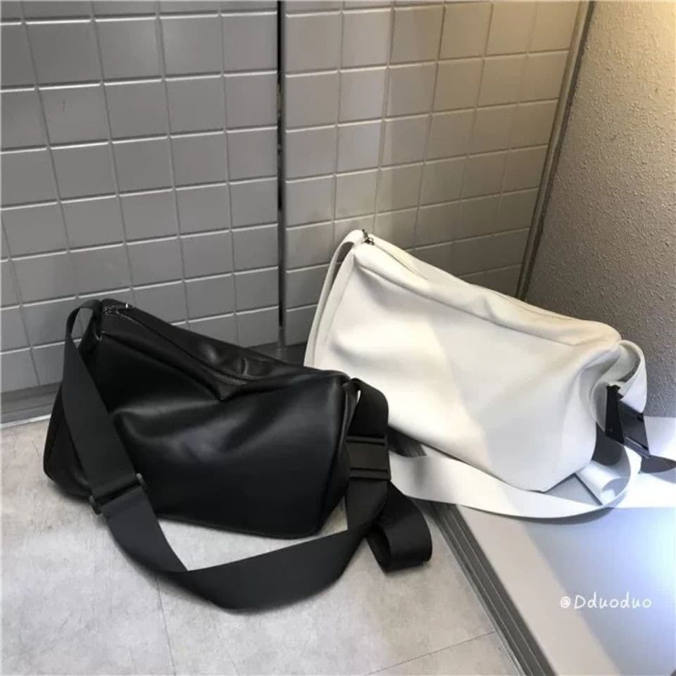 Casual Large Capacity Simple High-street Style Leather Shoulder Bag, Wide Strap Backpack Unisex Couple Messenger Bag Export Wholesale