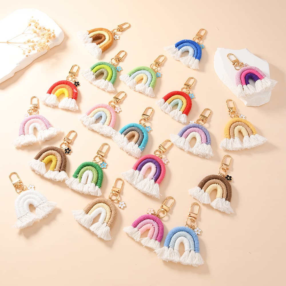 Handwoven New Keychain Medium Pendant Rainbow Car Key Bag Charm Wholesale
