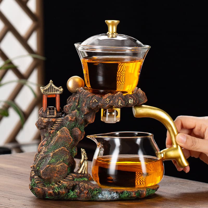 Wealth from All Directions Glass Tea Set, Home Kung Fu Tea Cup Lazy Magnetic Brewing Teapot, High-end Light Luxury